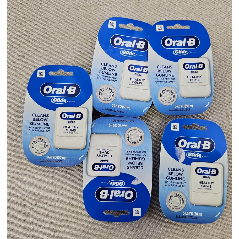 Oral-B Glide Healthy Gums Floss Unflavored 54.6YD Dental Micro Textured 5 pack